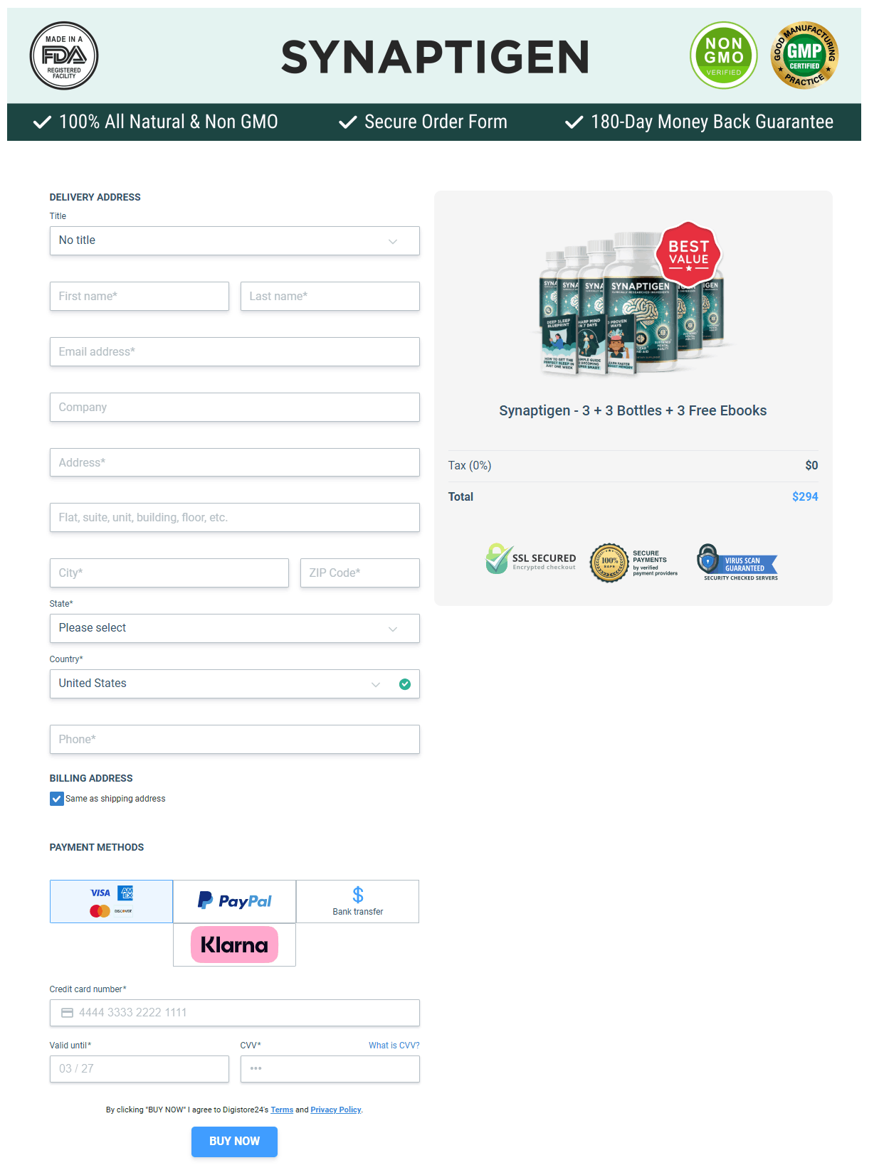 Synaptigen™ Buy Checkout Page